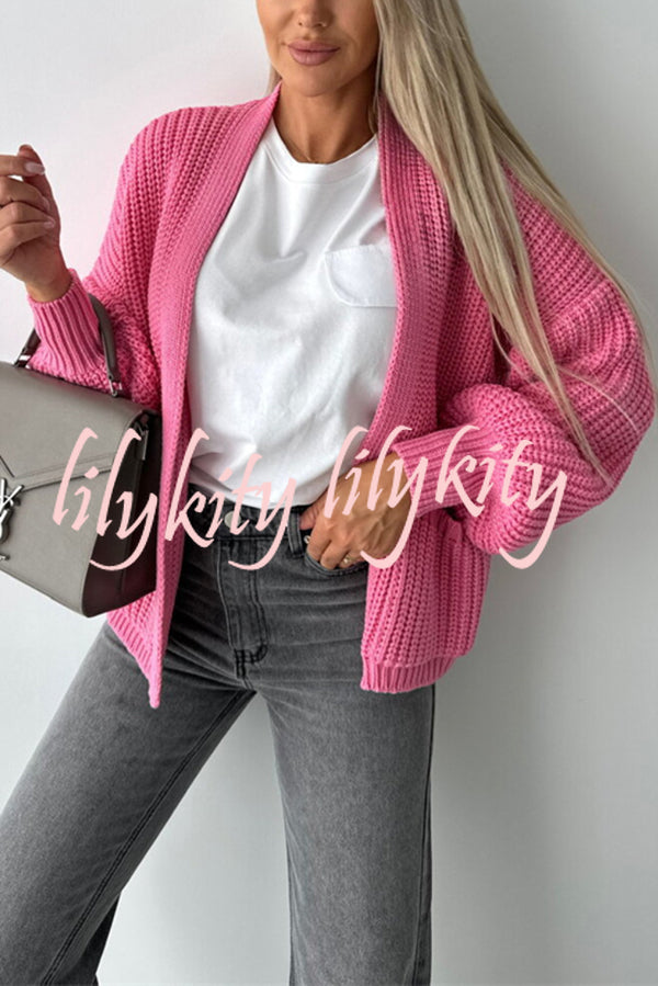 Solid Color V-neck Long-sleeved Casual Knitted Cardigan