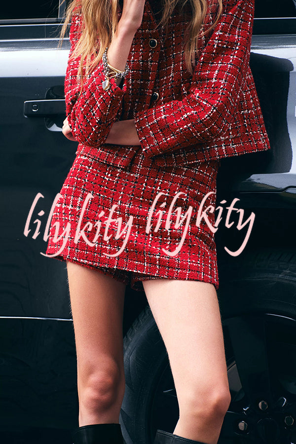 Fashionable Tweed Plaid Texture Casual Mini Skirt