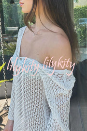 V Neck Button Down Knitted Cutout Long Sleeved Cover Up