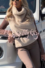 Warm and Stylish Shaggy Eco-fur Stand Collar Side Slit Vest