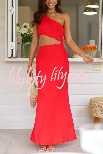 Solid Color Sexy One Shoulder Off Waist Maxi Dress