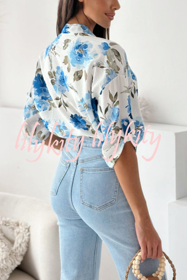 Stylish Floral Print Casual Shirt Top