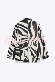 Breath of Freedom Animal Print Button Up Long Sleeve Lapel Loose Blazer