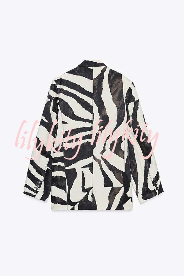 Breath of Freedom Animal Print Button Up Long Sleeve Lapel Loose Blazer