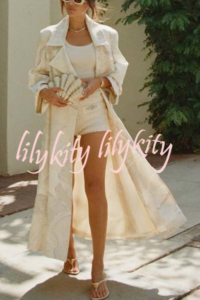 Sylva Abstract Floral Print Long Sleeve Belted Lapel Oversize Trench Coat