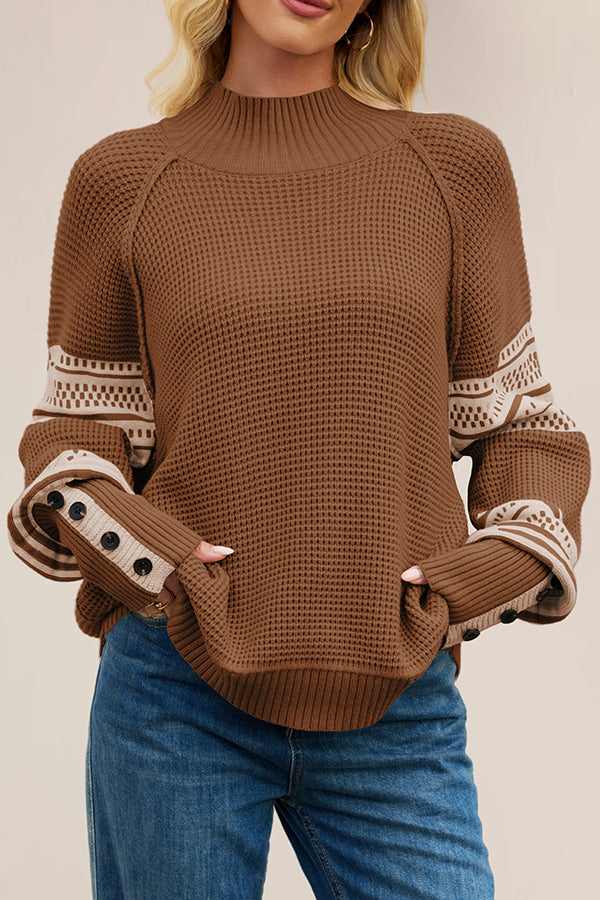 Stylish Color-blocked Loose Long-sleeved Knit Sweater