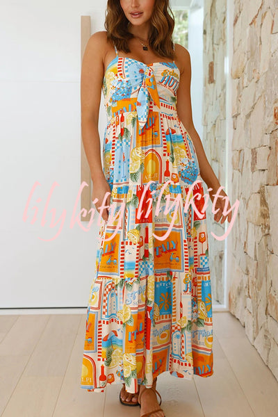 Radiant As Always Unique Print Front Tie-up Slip Maxi Dress