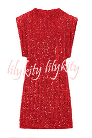 Fashionable Sequined Round Neck Sleeveless Slim-fit Mini Dress