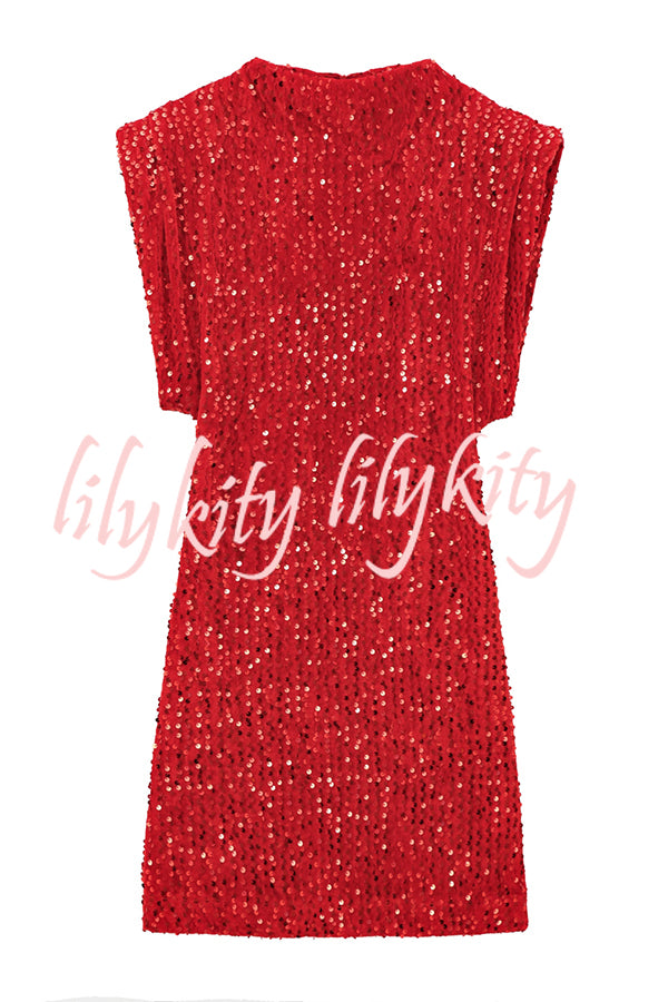 Fashionable Sequined Round Neck Sleeveless Slim-fit Mini Dress