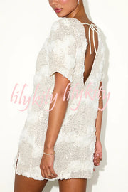 Feeling Exquisite Sequin-embellished Rose Texture Short Sleeve H-line Mini Dress