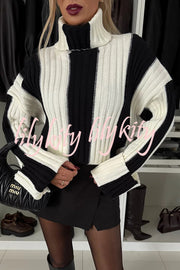 Comfort and Warmth Knit Color Block Long Sleeve Turtleneck Sweater