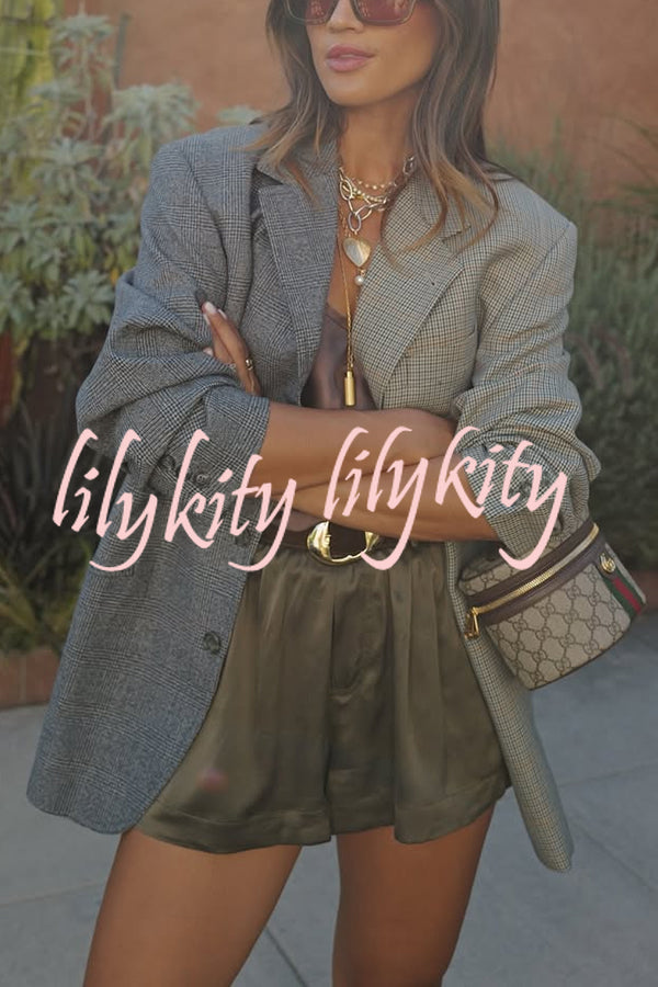 Ready for Fall Plaid Contrast Color Long Sleeve Pocket Lapel Boyfriend Blazer