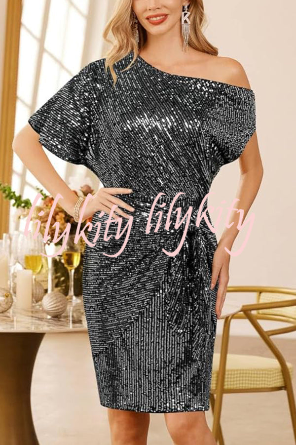 Solid Sequined Elegant Strappy Mini Dress