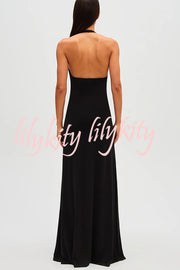 Sexy Silhouette Deep U-neck Halter Waterfall Sash Drape Maxi Dress