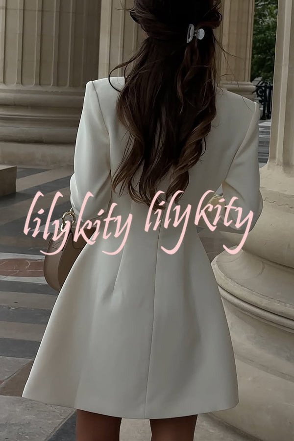 Solid Color Long-sleeved Slim-fit Button-down Casual Mini Dress