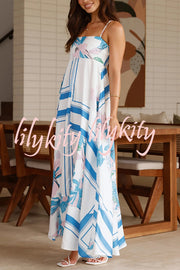 Botanical Print Halter Square Neck Pleated Loose Maxi Dress