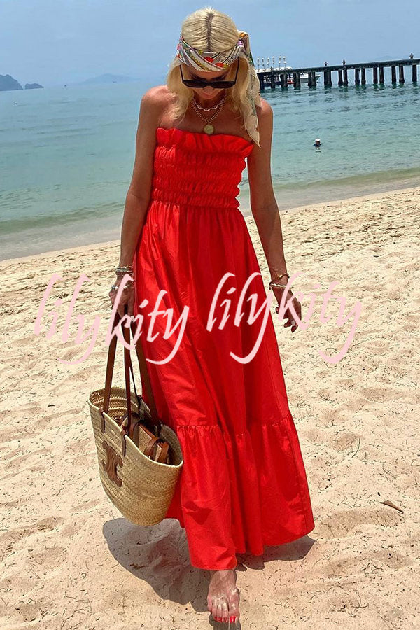 Phuket Sunsets Smocked Bust Off Shoulder Vacation Maxi Dress