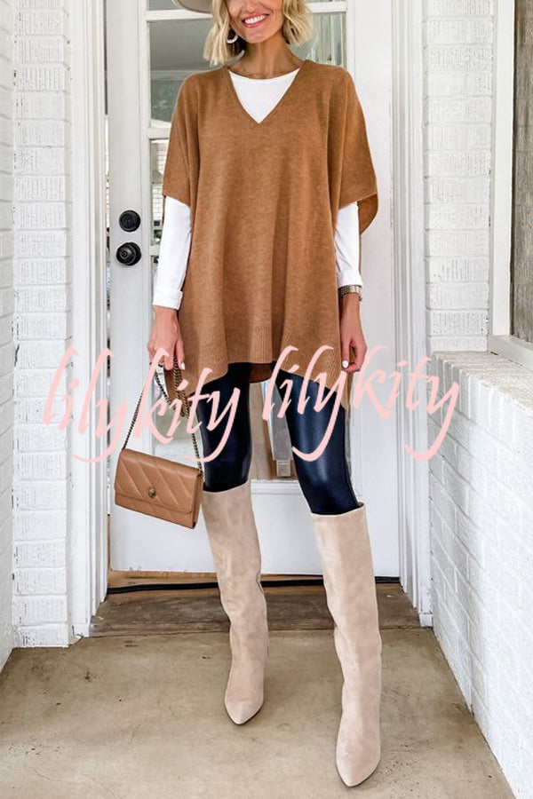 Super Comfortable and Versatile Knit Loose Poncho Sweater