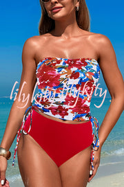 Unique Print High Waist Tie-Stretch Two-Piece Bikini Swimsuit