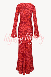 Gia Unique Print Boat Neck Long Bell Sleeve Bias Cut Maxi Dress