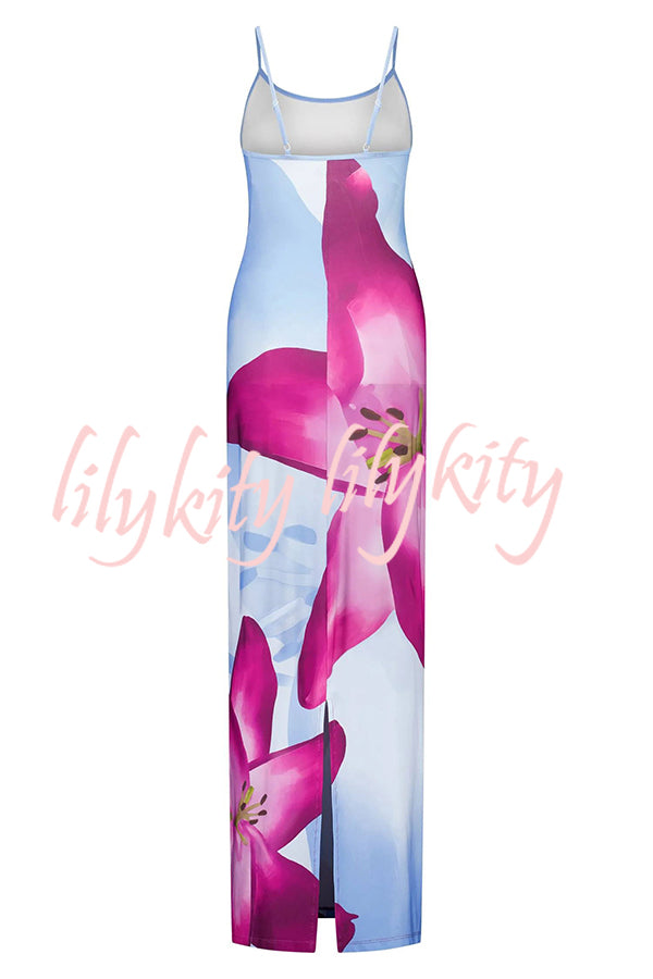 Romantic Beginnings Lily Floral Slip Stretch Vacation Maxi Dress