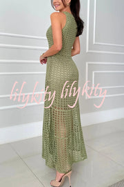 Mariane Crochet Knit Round Neck Texture A-line Maxi Dress