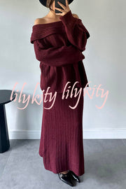 Luka Ribbed Knit Off Shoulder Long Sleeve Sweater and Stretch Maxi Skirt Set