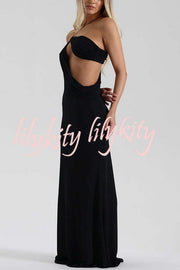 Elissa Glitter Fabric One Shoulder Asymmetrical Cutout Stretch Maxi Dress