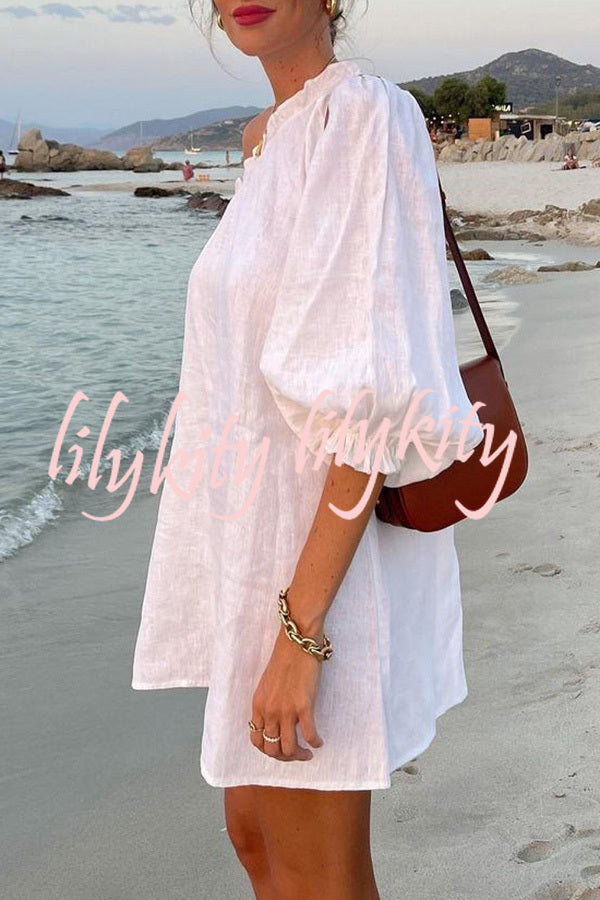 A Moment for Beach Linen Blend One Shoulder Loose Mini Dress