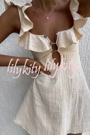 Happy Energy Linen Blend Ruffle Cut Out Resort Mini Dress