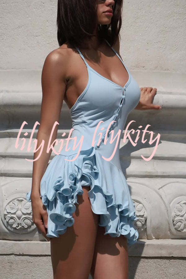 Solid Color Sexy Halter Tie Single Breasted Slim Mini Dress