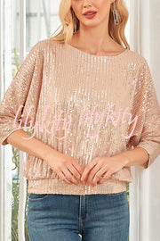 Solid Color Sequined Loose Round Neck Casual Top