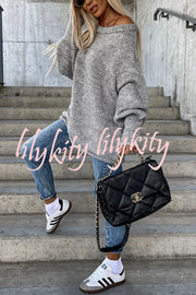 Casual Street Atmosphere Knit Wide Neck Loose Sweater