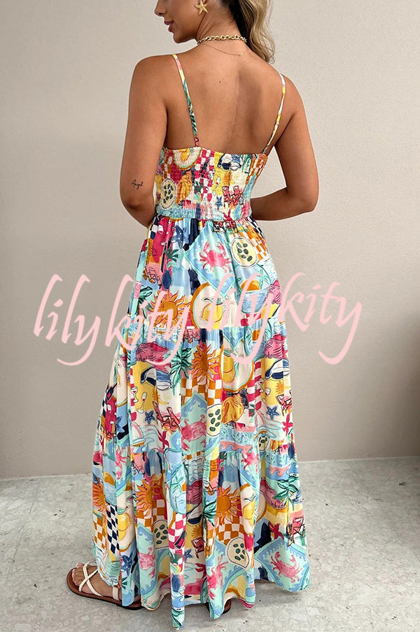 Radiant As Always Unique Print Front Tie-up Slip Maxi Dress