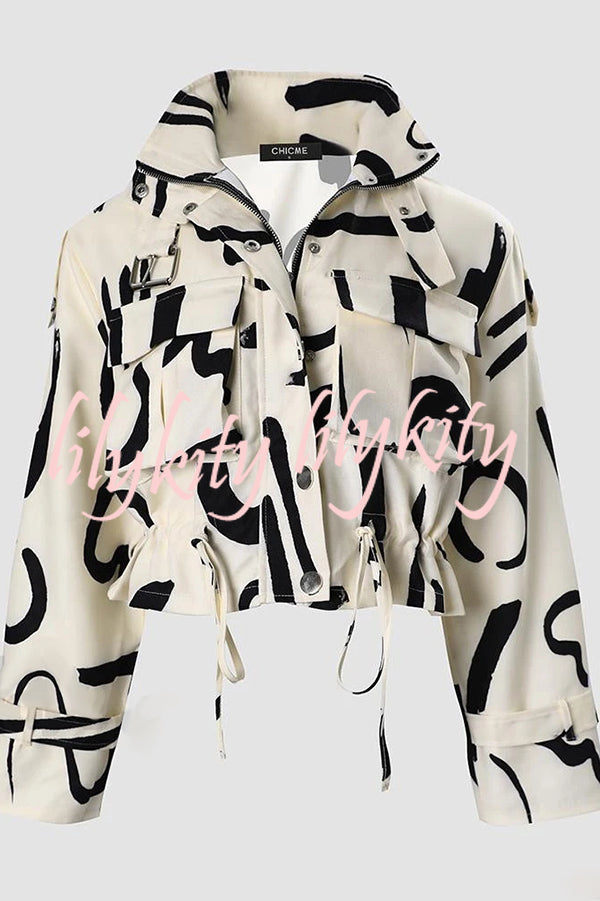 Unique Stylish Printed Casual Pocket Statement Jacket