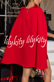 Dear Me Bow Detail Cape Pocket H-line Mini Dress