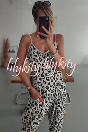 Kind and Casual Leopard Pocketed Relaxed Strap Jumpsuit