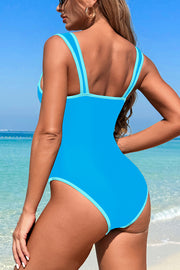 Fashionable Contrast Patchwork Stretch One-piece Swimsuit