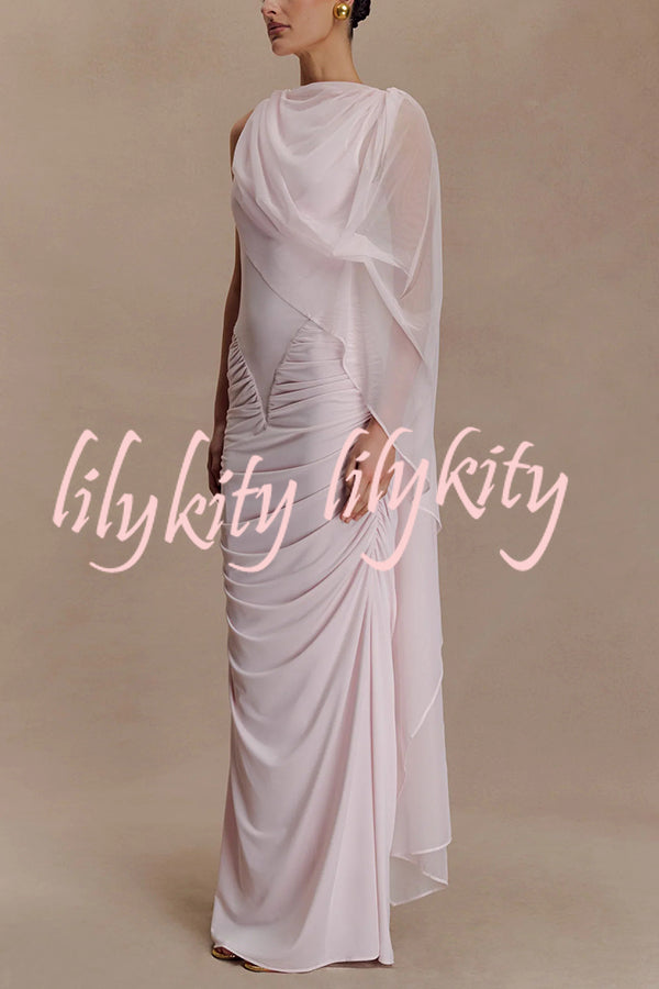 Fashionable Mesh Shawl Sleeveless Slim Fit Pleated Maxi Dress