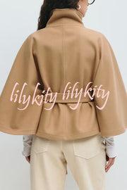 Fashionable Stand Collar Button Waist Tie Loose Cape