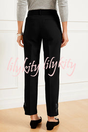 Add Elegance Side Bow Detail Pocketed Straight Ankle Pants