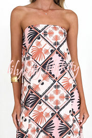 Unique Printed Sexy Strapless Backless Holiday Casual Maxi Dress