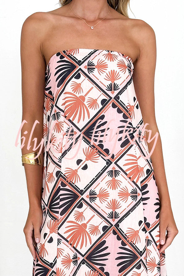 Unique Printed Sexy Strapless Backless Holiday Casual Maxi Dress