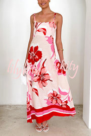 Floral Print Strap Square Neck Large Hem Maxi Dress