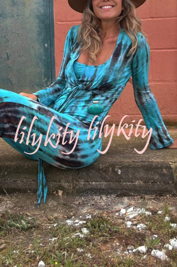Exclusive Style Tie-dye Print Long Sleeve Tie-up Crop Cardigan
