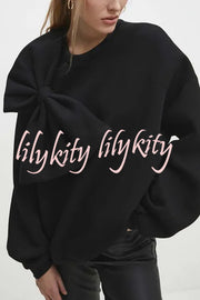 Solid Color Round Neck Long Sleeve Bow Loose Sweatshirts