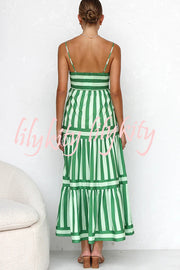 Beachy Dreams Striped Print Back Smocked Pocket A-line Slip Midi Dress