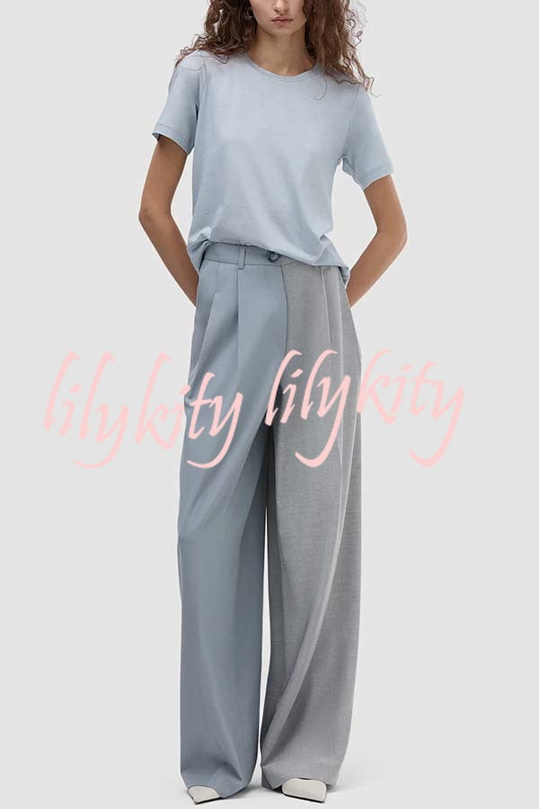 Girl Boss Avant-garde Contrast Colors Lapel Boyfriend Blazer and Pocketed Wide Leg Pants Set