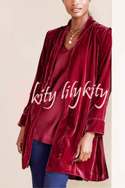Solid Color Velvet Long-sleeved Loose Mid-length Coat