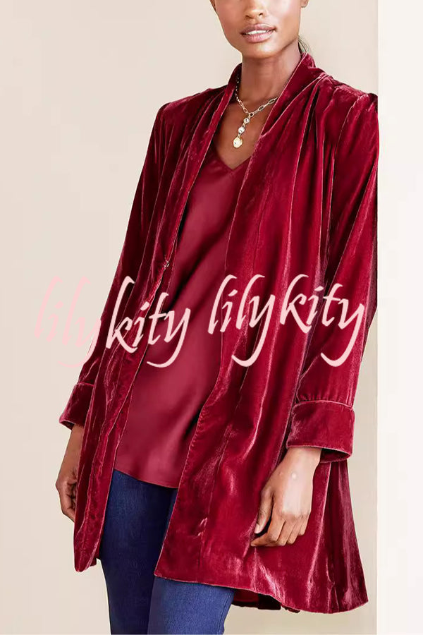 Solid Color Velvet Long-sleeved Loose Mid-length Coat